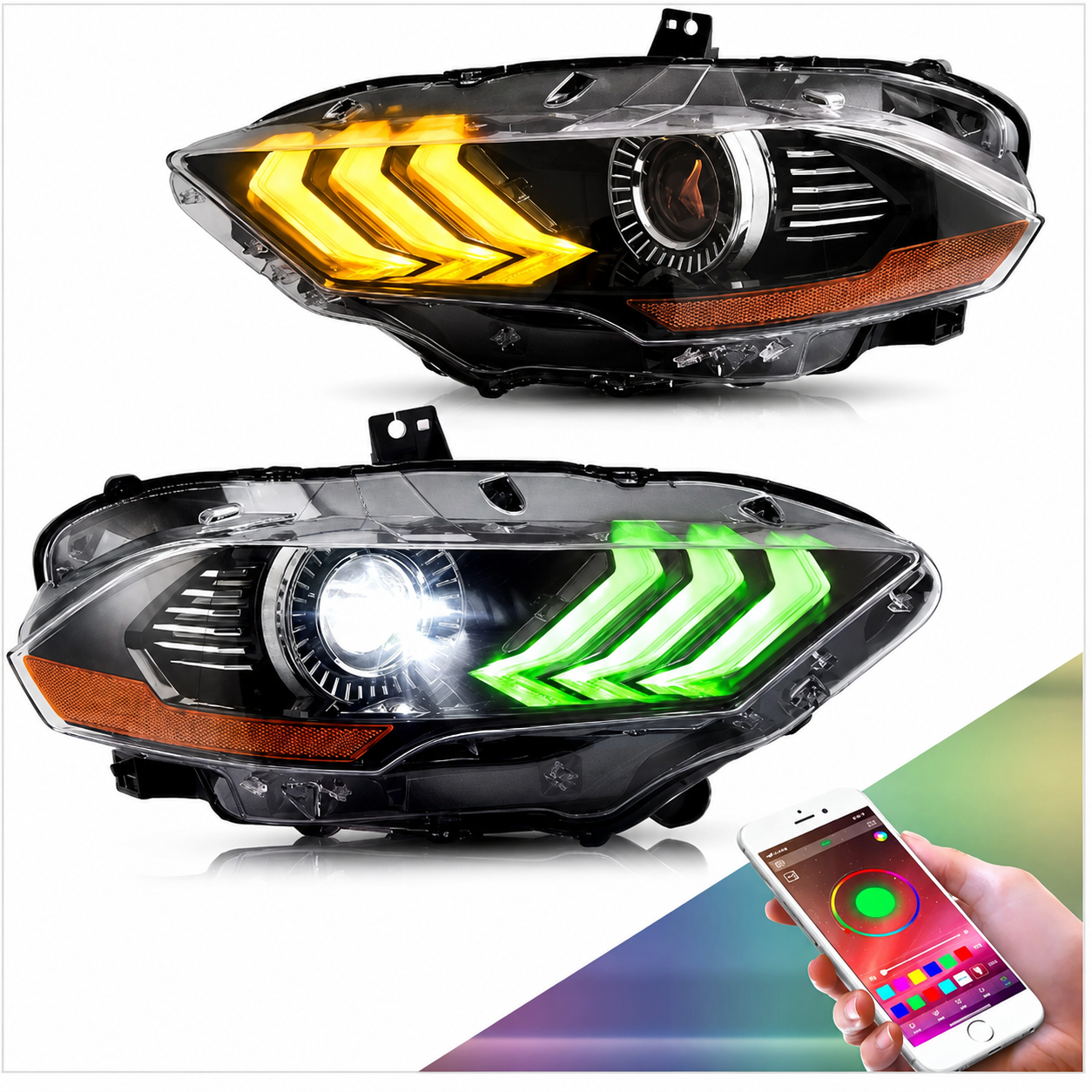 RGB Headlight Set Mustang 2018-2023 Aftermarket